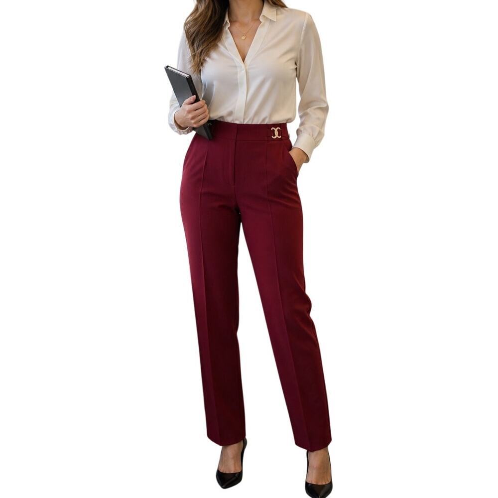 UP! Luxe Cabernet Red Pants Size 14 – NWT Pull-On Dress Pants Gold Hardware